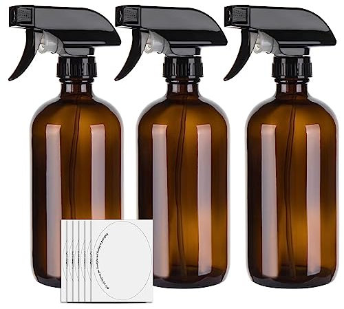 hmaimas Set di 3 flaconi spray vuoti in vetro ambrato da 500 ml, per la pulizia, nebulizzatore per capelli, giardinaggio e oli essenziali, spruzzatore regolabile con impostazioni di flusso