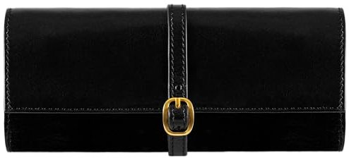 Time Resistance Rotolo di Gioielli in Pelle - Nero Portagioielli da Viaggio in Pelle Pieno Fiore - Organizer per Gioielli Made in Italy
