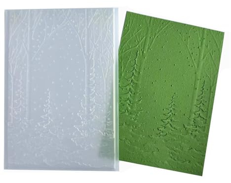 arriettycraft 3D skogsbakgrund plastpräglingsmappar för korttillverkning eller journalföring vinterträd präglingsmapp för pappershantverk