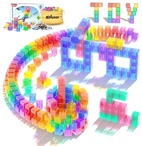 Apluses 45PCS Magnetic Blocks - Transparent Magnet Cubes, Toddler Building Blocks, Sensory Autism Gifts for Kids Ages 3+, Preschool Travel Toys for 3-5 Year Old Boys and Girls