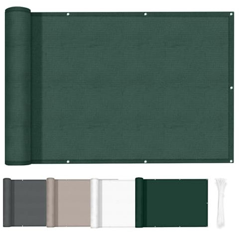 HENG FENG Brise Vue Balcon 0.7x5m, Protection UV, Résistance au Vent, Matériau PES Imperméable et Durable, avec Attaches de Câble, Vert foncé