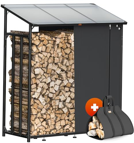 GARDEBRUK® Refugio para Leña Exterior Acero XXL Techo Almacenamiento Incl. Bolsa de Transporte Leñero Negro