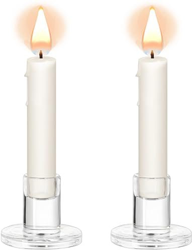 Kerzenhalter Glas, 2er Klar Stabkerzenhalter für Stabkerzen, Teelichthalter Klein für Hochzeit, Geburtstag, Party, Weihnachtsdeko, Tischdeko, Advent Deko