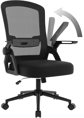 naspaluro Ergonomic Office Desk Chair, Height Adjustable Executive Work Computer Chairs with Padded Seat Cushion, Swivel Mesh Chair with 90° Flip-up Armrest & Lumbar Support for Home/Office