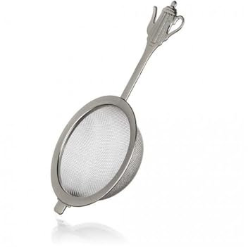 Stainless Steel Fine Mesh Tea Strainer with Kettle Embossed on Handle, 6.5 cm Sieve for Herbal Tea Leaves, Ideal for Sifting of Flour, Rice, Pasta