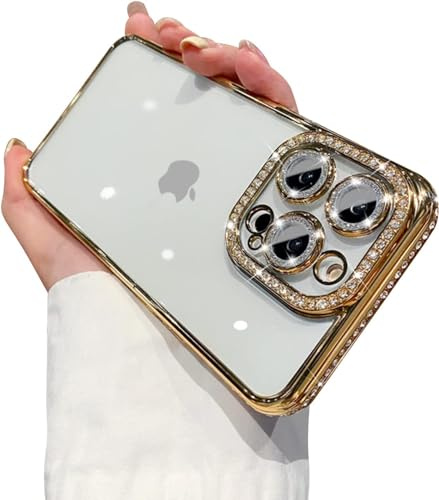 PIXFAB Case for iPhone 16 Pro Max, Diamond Glitter Phone Case [Ultra Slim] Scratch Resistant Sparkle Bling Gel Rubber Soft Skin Silicone [Protective Case] Clear Cover for iPhone 16 Pro Max - Gold