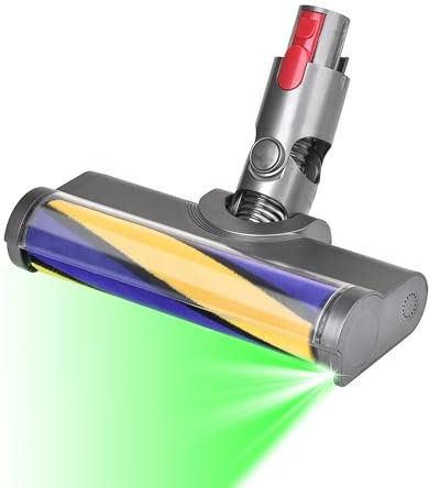 Brosse Motorisée Compatible avec Dyson V7 V8 V10 V11 V15, Tête de Nettoyage à avec LED Verte, Rouleaux de Remplacement pour Sols Durs et Moquettes (Jaune et bleu, Brosse pour sols)