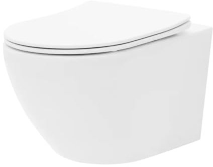 VBChome Hänge-WC Spülrandloses aus Keramik mit Toilettendeckel WC-Sitz aus Duroplast Absenkautomatik Rimless SoftClose-Funktion Tiefspüler Toilette Oval Form Wand WC Wand-WC-Set