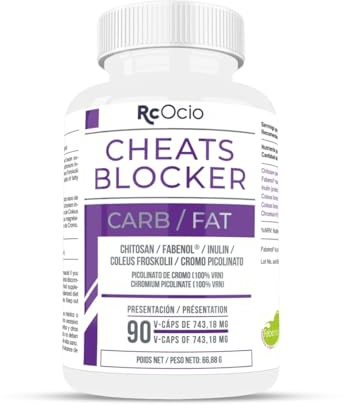 RcOcio Bloqueador de Carbohidratos y Grasas sin Cafeína | Suplemento Dietético Natural con Chitosán, Fabenol® e Inulina | Ayuda al Control de Peso y Apetito | Para Hombre y Mujer | 90 Cápsulas