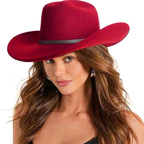 DRESHOW Chapeau de Cowboy pour Femme et Homme Le Rancher Western Chapeau en Feutre Chapeaux Fedora à Large Bord Façonnable Extérieur avec Boucle de Ceinture Rétro Unisexe Chapeau Roulé