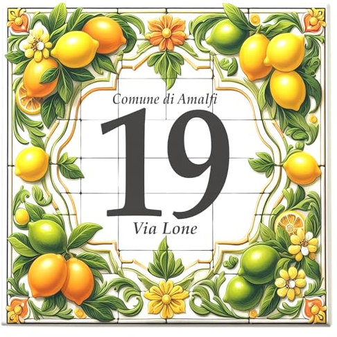 Mattonella Numero Civico Personalizzato da Esterno - Targa in Ceramica 15x15 cm per Indirizzo, Nome Famiglia, Testo - Resistente e Personalizzabile (LIMONI 2)