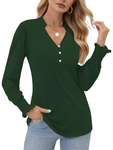 Cuptacc kvinnor toppar långärmad toppar kvinnor V-ringad puff ärm blusar vardag elegant button down damer tunika skjortor