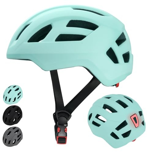 LIRENGUI Casco da bicicletta per bambini con luce posteriore per ragazzi e ragazze, luce posteriore di sicurezza ricaricabile, caschi leggeri e taglia regolabili per multi-sport (Verde menta, S)