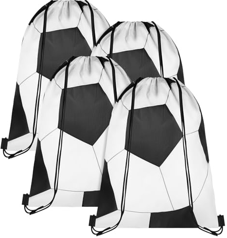 DiULi Mochila de Cordón,4 unidades Bolsas de Deporte Cuerdas,Blanco+Negro | Bolsa Tipo con Cuerda,Mochila de Cuerda Deportiva,Bolsa de Cordón,Gym Gimnasio Sack Ligero y Multiusos, Estampado de Fútbol