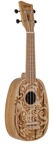 GEWA Soprano Ukulele Manoa Pineapple - Bambù massiccio - Motivo laser Haida - Naturale satinato - incl. Gig Bag imbottito - K-PA-BBH