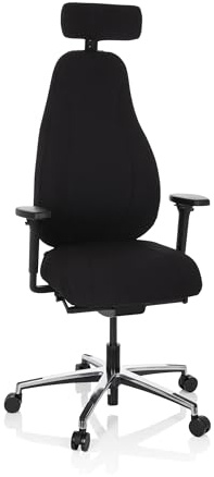 hjh OFFICE 608912 Profi Bürostuhl RESISTIO Stoff Schwarz Drehstuhl ergonomisch, Rückenlehne höhenverstellbar, Kopfstütze verstellbar & abnehmbar