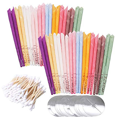 40 pièces toutes les bougies d'oreille naturelles cônes de bougie en cire d'abeille (10 couleurs),parfumées，Bougie Auriculaire Bougies, Détendez-vous et nettoy, avec 20 disques de protection
