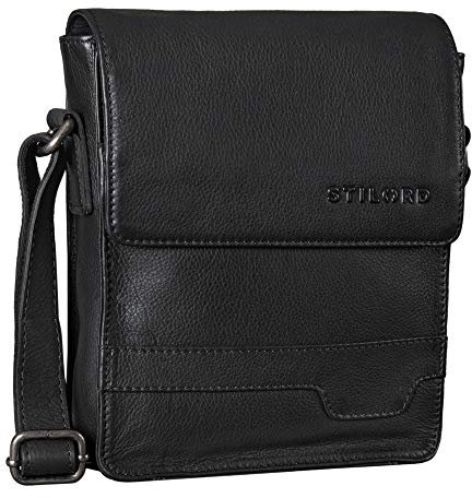 STILORD 'Sven' Herrenhandtasche Leder Umhängetasche klein Schultertasche Männer 8 Zoll Tablet Herren-Tasche Messenger Bag DIN A5 Echtes Leder, Farbe:schwarz