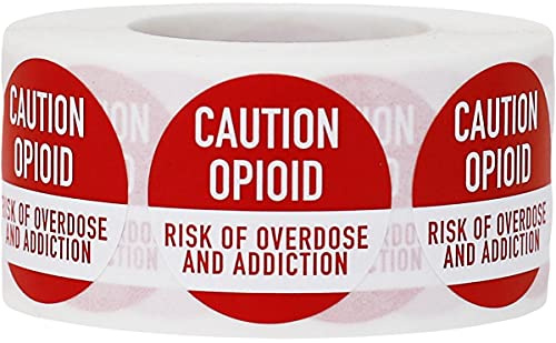 Caution Opioid Addiction Warning Labels, 1 Inch Round, 500 Total per roll