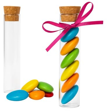 VIRSUS 48 Provette portaconfetti in Vetro Misura 10 cm, provetta Porta Confetti con Tappo in Sughero bomboniere per Feste, Battesimo, Matrimonio, Eventi