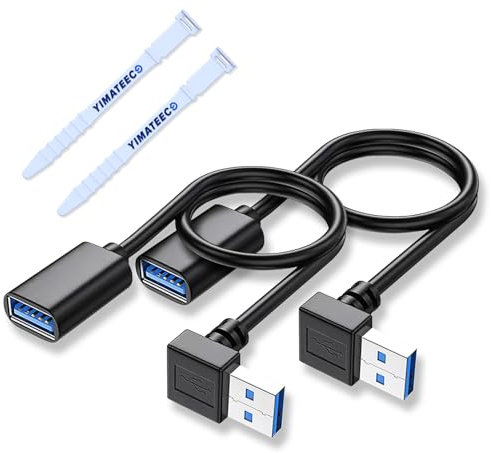 YIMATEECO Alargador USB 3.0 Cable Macho Hembra, 90 Grados Extension Cable USB Hacia Abajo de Alta Velocidad Datos USB-Cable para Impresora,Unidad Flash U-SB (30cm, 2 Unidades, Negro)