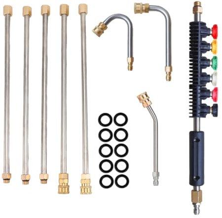 per Idropulitrice Prolunga per Idropulitrice Pulitore per Grondaia Attacco per Pistola a Spruzzo con 6 Ugelli Attacco Rapido da 1/4 di Pollice