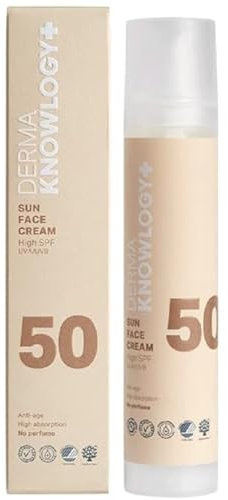 DermaKnowlogy Sun Face Cream SPF50 | Allergiegeprüfter Sonnenschutz für Empfindliche Haut | Ohne Parfüm, Farbstoffe, Octocrylen, Mikroplastik | Coral & ECO-zertifiziert, Wasserfest, Vegan, 50 ml