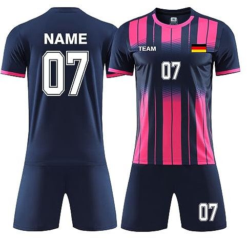 LAIFU Personalisiertes Fußballtrikot mit Namensnummer Logo für Kinder Erwachsene Personalisierte Fußballshirt Short