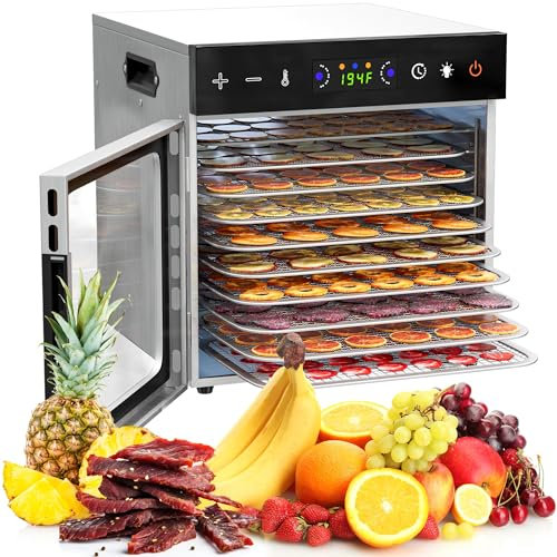 VALONDINO - Deshidratadores para ceca, 10 bandejas de acero inoxidable, control de temperatura y temporizador digital, deshidratador de frutas de 600 W, deshidratador de alimentos para ceca, golosinas