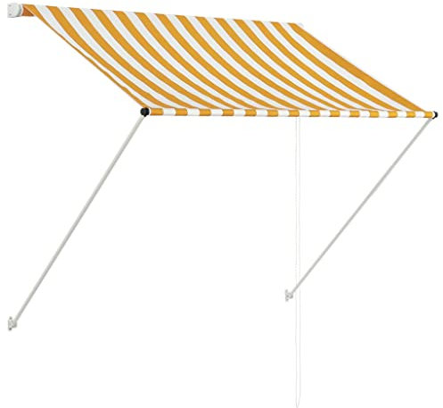 Homgoday Einziehbare Markise Balkonmarkise Klemmmarkise Handbetrieben Fallarmmarkise Fenstermarkise Sonnenschutz für Fenster Terrasse Balkon 100×150 cm Gelb und Weiß