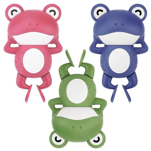 3 Stücke Babys Badespielzeug Set Neuartiges Badespielzeug Aufziehen Grüner Mini Schwimmfrosch Rotem Schwimmendes Uhrwerk Niedlicher Frosch Schwimmbecken Badewannenspielzeug für Kinder Kleinkinder