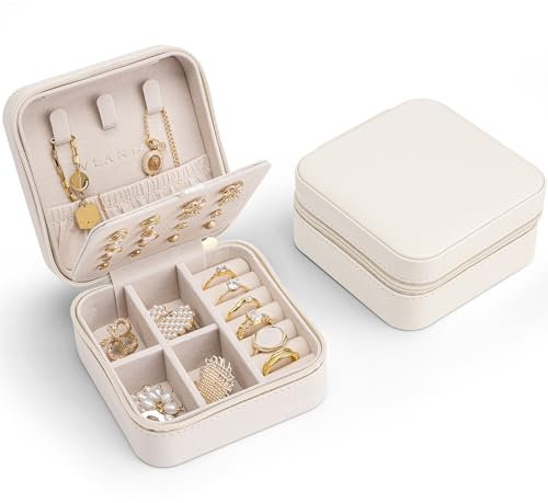 Vlando Schmuckaufbewahrung Schmuckkästchen Klein, Schmuckschatulle für Mädchen, Schmuckbox Damen, Reise Schmuck Etui, Jewelry Organizer Leder, für Ohrringe, Halsketten, Ringe, Geschenk Hochzeit