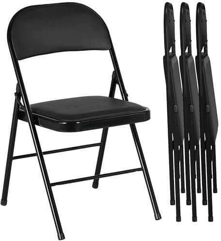 HOMCOM 4er Set Klappstuhl Campingstuhl mit Gepolsteter Rückenlehne, Klappbar Bürostuhl mit Stahlrahmen, Küchenstuhl mit Polster bis 120 kg belastbar für Gäste, Büro, Camping, Schwarz