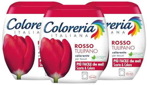 Coloreria Italiana Grey - Tinte para tejidos y prendas en la lavadora, rojo tulipán, 3 paquetes de 350 g