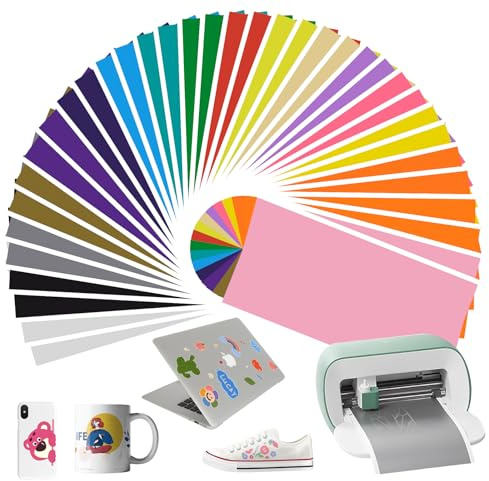 ZephyrCraft 44 Pack Permanent Vinyl Sheets for Cricut 30.5x14 cm, 18 Assorted Colors Self Adhesive Vinyl With 8 Transfer Film Set for Machines, DIY Patterns, Deco Sticker