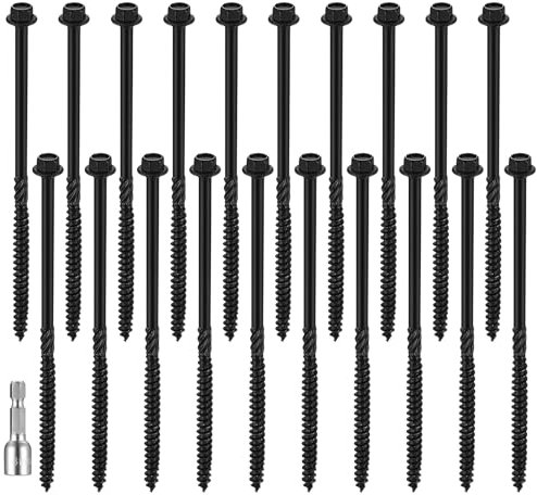 20 Pcs Vis à Bois, Vis 6,7 x 150 mm, Vis à Tête Hexagonale, Vis à Tête Bombée, Assortiment de Vis Autotaraudeuses, Vis a Bois, Vis Universelles pour Terrasse Construction de Toit(6,7 x 150 mm, Noir)