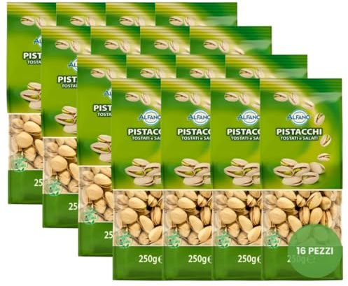 Alfano dal 1940 Pistacchi Salati Tostati 250g Frutta Secca Ricca di Fibre e Magnesio, Fonte di Potassio Ideale come Snack Aperitivo (16 Pezzi)