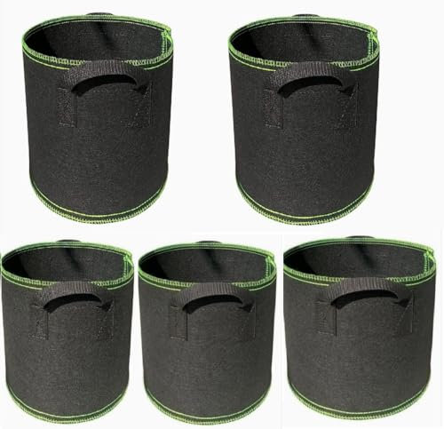 LI JIN Saco de plantas de tela no tejida, bolsa para plantas para patatas, tomates y fresas, color negro y verde, uso en interiores y exteriores, 26 L (5 unidades)