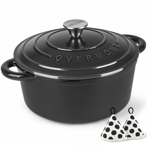 Overmont Casseruola in Ghisa Smaltata - Antiaderente Forno Olandese con Coperchio - Ø26 cm Rotonda Cocotte per Adatto a Piani di Cottura e Forni a Induzione - Grigio grafite