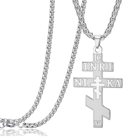 EUEAVAN Russian Orthodox Cross Necklace IC XC NIKA Eastern Cross Jesus Christ Pendant Greek Byzantine Amulet Retro Religious Christian Jewelry Catholic Gift for Women Men