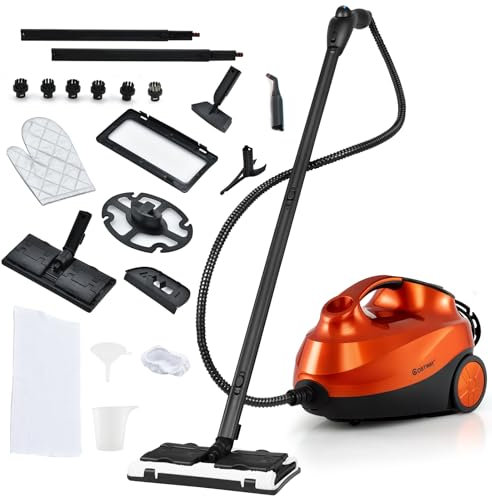 COSTWAY Steam Cleaner, 2000W Multipurpose Steam Mop with 20 Accessories & 1.5L Tank, Portable Household Steamer Cleaning for Floors, Windows, Carpet, Autos and More (Orange)