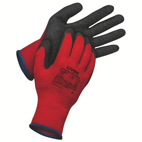 uvex 60599 Latex Gloves Size 11 Abrasion-Resistant Polyester Red 1 Pair, Pack of 10 Pairs