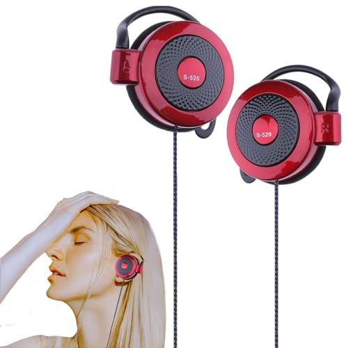 Auriculares tipo clip cableados – Auriculares estéreo de 3,5 mm por encima de la oreja | Compatible con MP4 y la mayoría de los teléfonos móviles para correr, senderismo, ejercicio y vida diaria