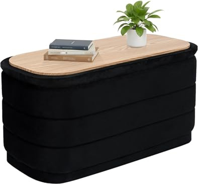Bonlife Storage Ottoman Bench - Folding Foot Rest with Hidden Storage, Footstool for Living Room, Bedroom & Hallway,Black Velvet 76X38X38cm