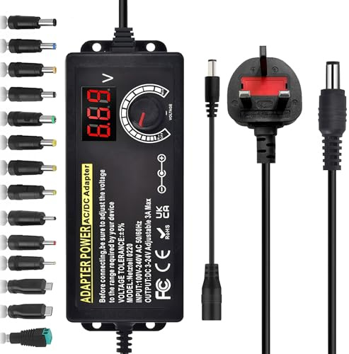Universal Power Supply Adapter 3A 72W: Lifegogo Plastic Adjustable Variable AC/DC Adapter Charger 100V-240V AC to DC 3V~24V Converter with LED Voltage Display 14 Tips for 3D Printers
