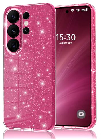 Eherui Mobiltelefonskal för Samsung Galaxy S26 Ultra glitter, silikon TPU anti-fingeravtryck fodral, stötsäkert skyddsfodral för Samsung S26 Ultra, rosa lila