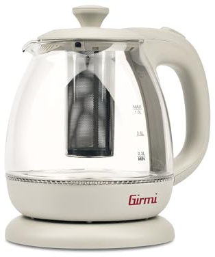 Girmi BL41 Bollitore+Tisaniera, 1100W, 1L, Caraffa Graduata in Vetro, Filtro Smontabile INOX, Sistema di Sicurezza anti-surriscaldamento, Base con rotazione 360 ° con avvolgicavo