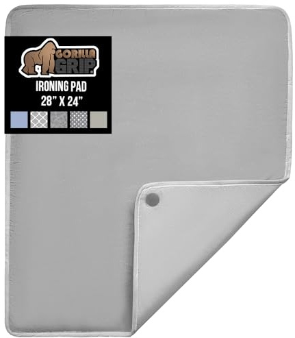 GORILLA GRIP The Original Ironing Board Cover and Pad, Silicone Coating, 400°F Scorch Resistant Thick Padding, Heavy Duty Iron Covers Standard Boards, Hook and Loop Fastener Strap, Silver 28x24