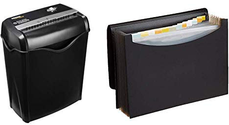 Amazon Basics 5-6 Sheet Cross Cut Paper and Credit Card Shredder & Expanding File, A4 Size - Black