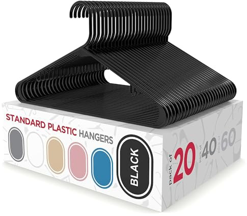 Sharpty Plastic Hangers Clothes Hangers for Clothing, Closet, Coats & Shirts - Durable & Space Saving - for Everyday Standard Use, Room Essentials & Basics - 20 Pack - Black